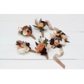  Wedding boutonnieres and wrist corsage  in deep purple terracotta beige color scheme. Flower accessories. 5095
