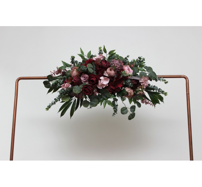  Flower arch arrangement in burgundy mauve dusty rose colors.  Arbor flowers. Floral archway. Faux flowers for wedding arch. 5099