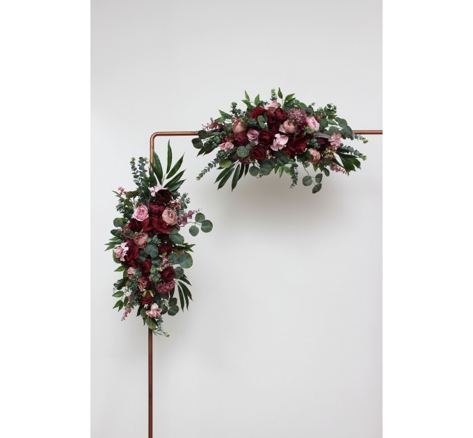  Flower arch arrangement in burgundy mauve dusty rose colors.  Arbor flowers. Floral archway. Faux flowers for wedding arch. 5099