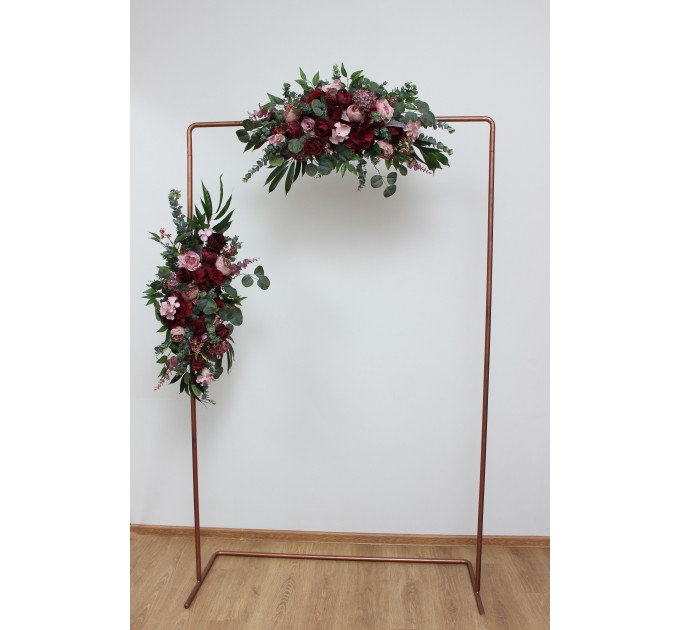  Flower arch arrangement in burgundy mauve dusty rose colors.  Arbor flowers. Floral archway. Faux flowers for wedding arch. 5099