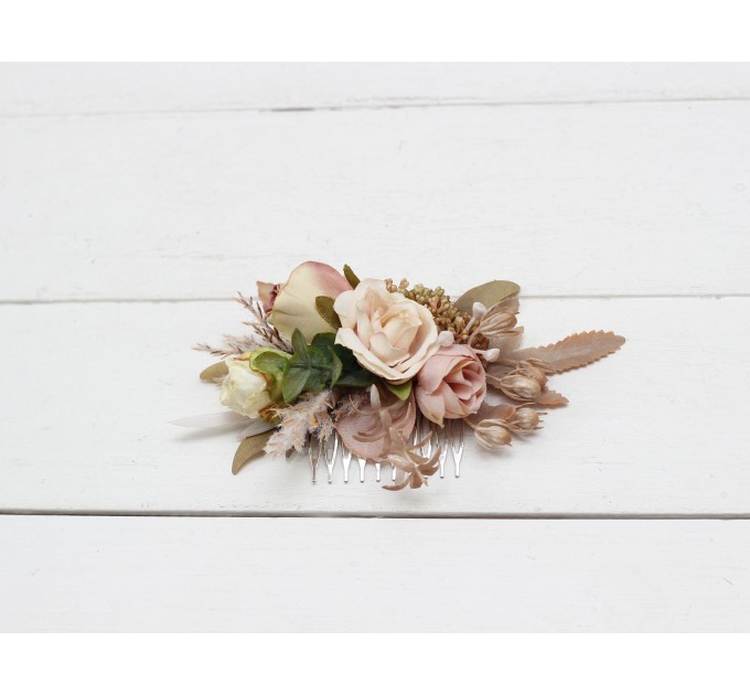 Flower comb in dusty rose cinnamon ivory color scheme. Wedding accessories for hair. Bridal flower comb. Bridesmaid floral comb. 5098
