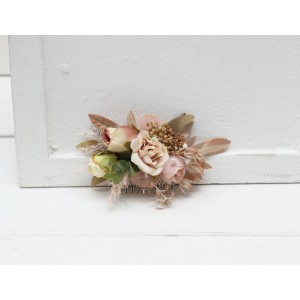 Flower comb in dusty rose cinnamon ivory color scheme. Wedding accessories for hair. Bridal flower comb. Bridesmaid floral comb. 5098