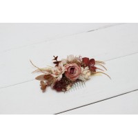 Flower comb in terracotta brown cream color scheme. Wedding accessories for hair. Bridal flower comb. Bridesmaid floral comb. 5100