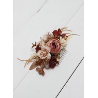 Flower comb in terracotta brown cream color scheme. Wedding accessories for hair. Bridal flower comb. Bridesmaid floral comb. 5100