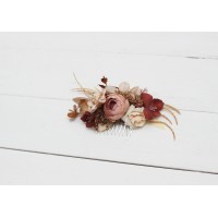 Flower comb in terracotta brown cream color scheme. Wedding accessories for hair. Bridal flower comb. Bridesmaid floral comb. 5100