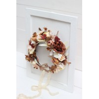 Terracotta brown cream flower crown. Hair wreath. Flower girl crown. Wedding flowers.5100