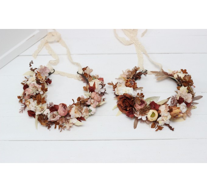 Terracotta brown cream flower crown. Hair wreath. Flower girl crown. Wedding flowers.5100