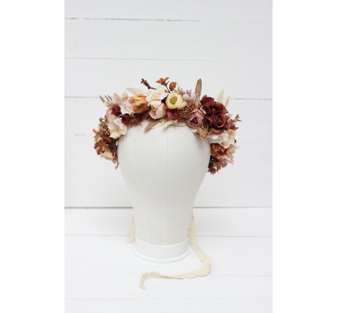 Terracotta brown cream flower crown. Hair wreath. Flower girl crown. Wedding flowers.5100