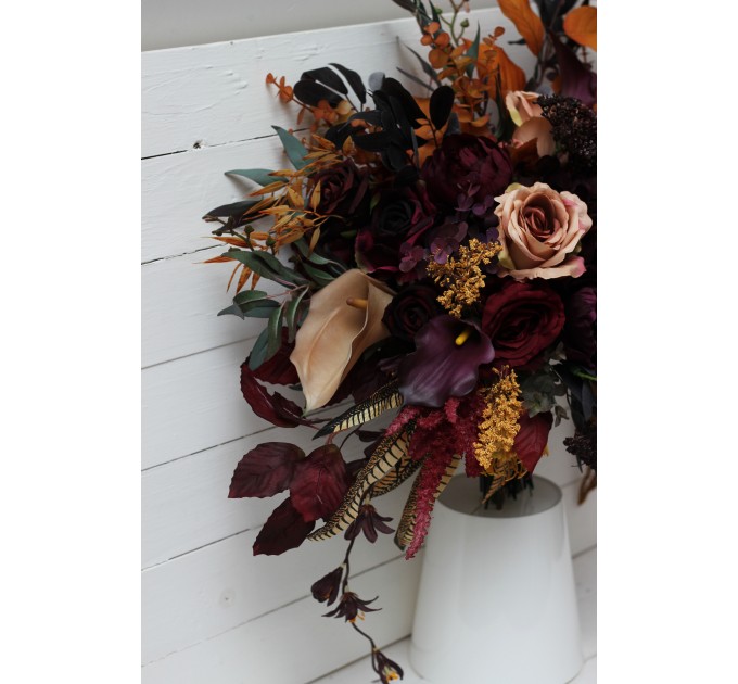 Wedding bouquets in Deep purple burgundy beige cinnamon colors. Bridal bouquet. Faux bouquet. Bridesmaid bouquet. 5096