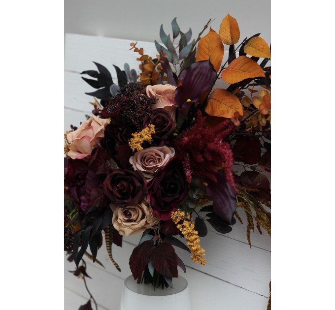Wedding bouquets in Deep purple burgundy beige cinnamon colors. Bridal bouquet. Faux bouquet. Bridesmaid bouquet. 5096