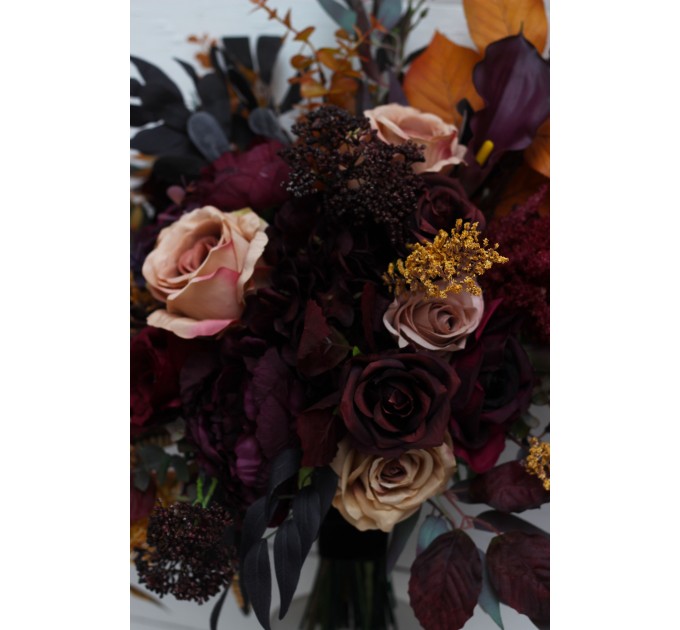 Wedding bouquets in Deep purple burgundy beige cinnamon  colors. Bridal bouquet. Faux bouquet. Bridesmaid bouquet. 5096