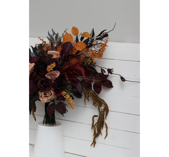 Wedding bouquets in Deep purple burgundy beige cinnamon colors. Bridal bouquet. Faux bouquet. Bridesmaid bouquet. 5096