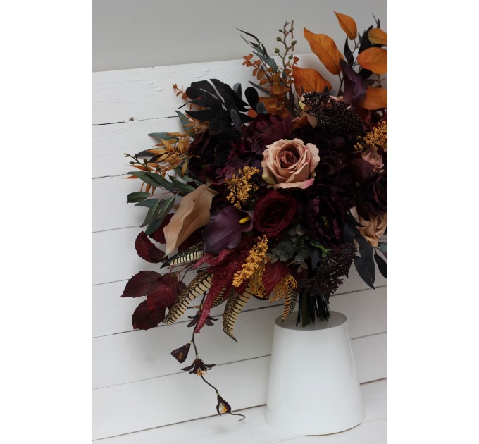 Wedding bouquets in Deep purple burgundy beige cinnamon colors. Bridal bouquet. Faux bouquet. Bridesmaid bouquet. 5096