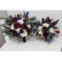 Wedding bouquets in burgundy ivory navy blue colors. Bridal bouquet. Cascading bouquet. Faux bouquet. Bridesmaid bouquet. 5097