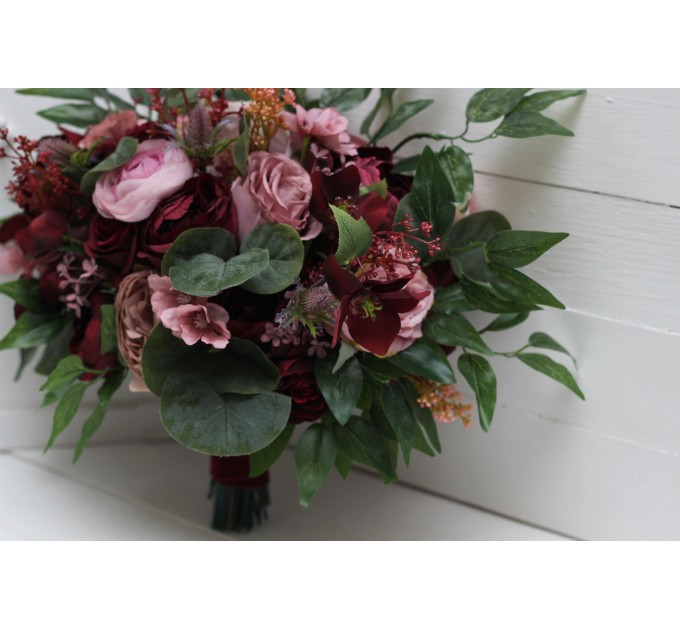 Wedding bouquets in burgundy mauve dusty rose colors. Bridal bouquet. Faux bouquet. Bridesmaid bouquet. 5099