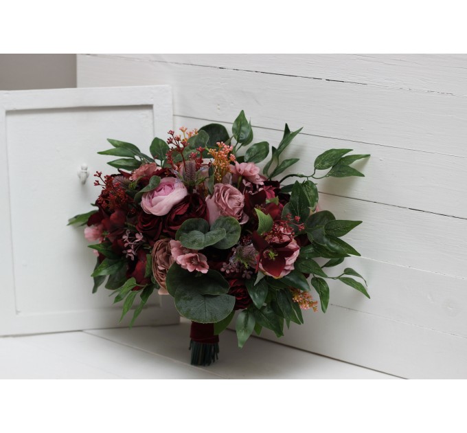 Wedding bouquets in burgundy mauve dusty rose colors. Bridal bouquet. Faux bouquet. Bridesmaid bouquet. 5099
