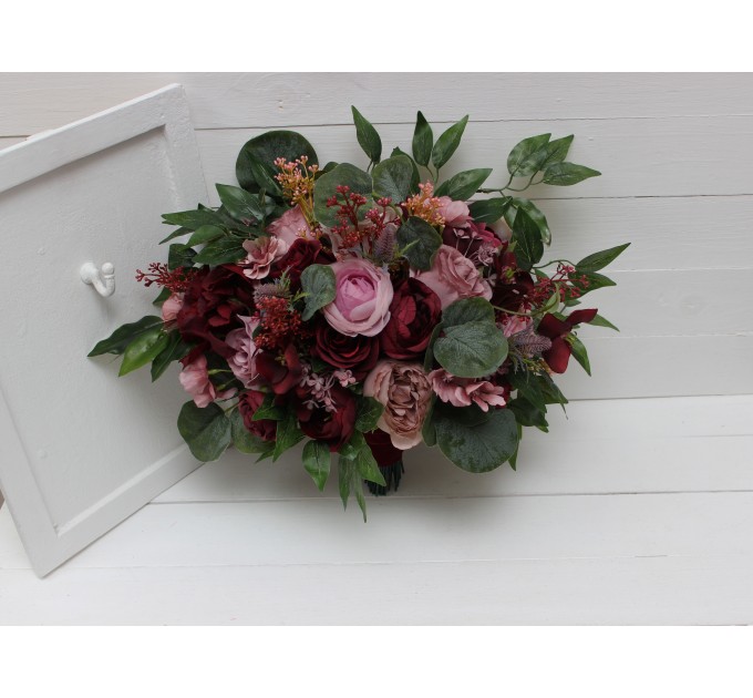Wedding bouquets in burgundy mauve dusty rose colors. Bridal bouquet. Faux bouquet. Bridesmaid bouquet. 5099
