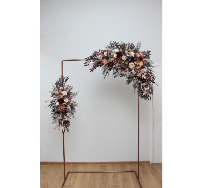  Flower arch arrangement in gray peach brown colors.  Arbor flowers. Floral archway. Faux flowers for wedding arch. 5106
