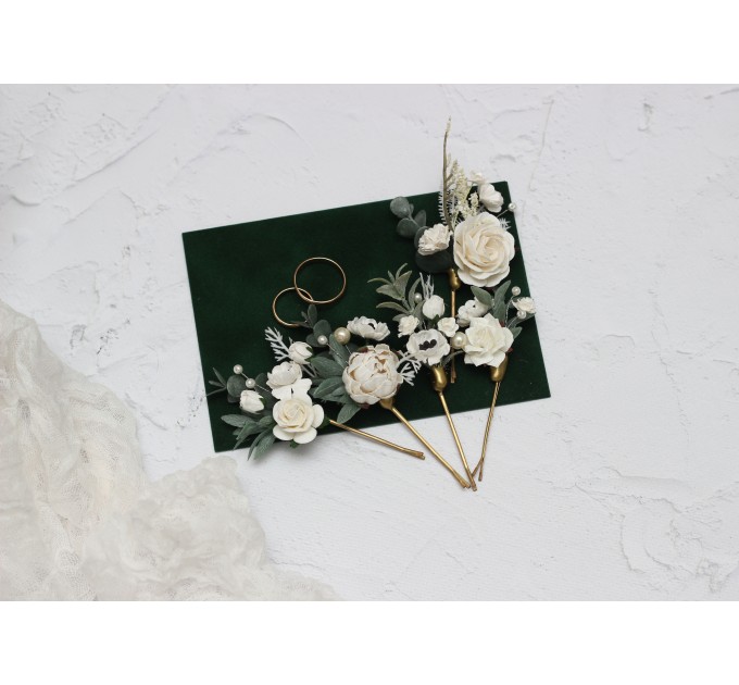  Set of  5 hair pins in white color scheme. Hair accessories. Flower accessories for wedding.  0017