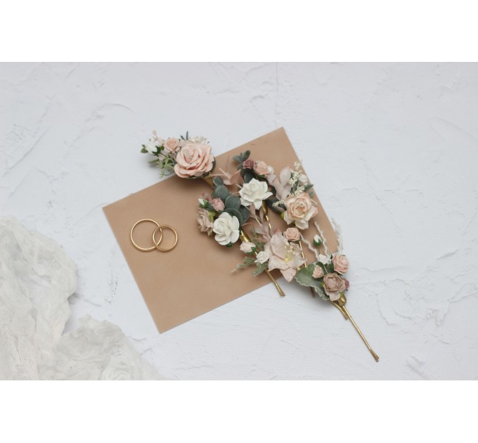 Set of 6 hair pins in Blush pink white color scheme. Hair accessories. Flower accessories for wedding. LILY
