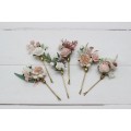  Set of 6 hair pins in white blush pink color scheme. Hair accessories. Flower accessories for wedding.  0048