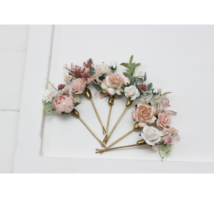  Set of 6 hair pins in white blush pink color scheme. Hair accessories. Flower accessories for wedding.  0048