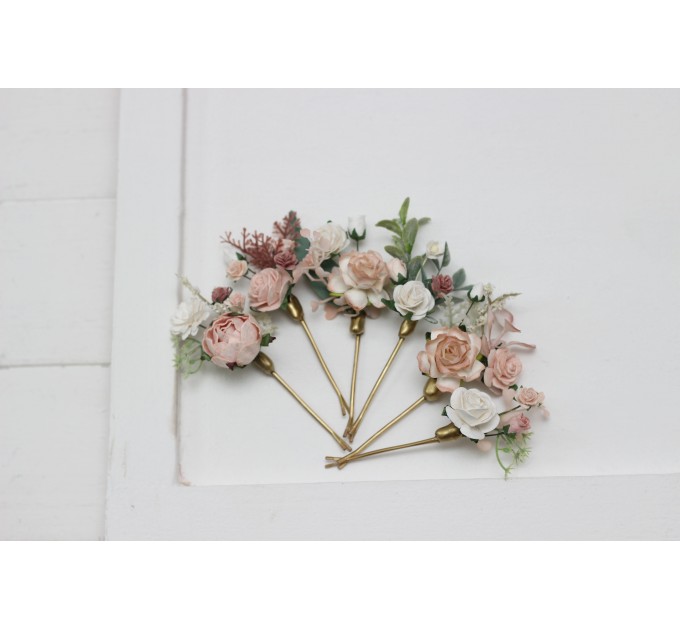  Set of 6 hair pins in white blush pink color scheme. Hair accessories. Flower accessories for wedding.  0048