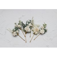  Set of 6 hair pins in white color scheme. Hair accessories. Flower accessories for wedding.  0016