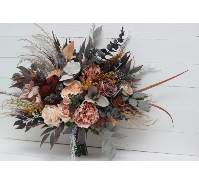 Wedding bouquets in gray peach brown colors. Bridal bouquet. Faux bouquet. Bridesmaid bouquet. 5106