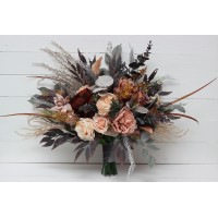 Wedding bouquets in gray peach brown colors. Bridal bouquet. Faux bouquet. Bridesmaid bouquet. 5106