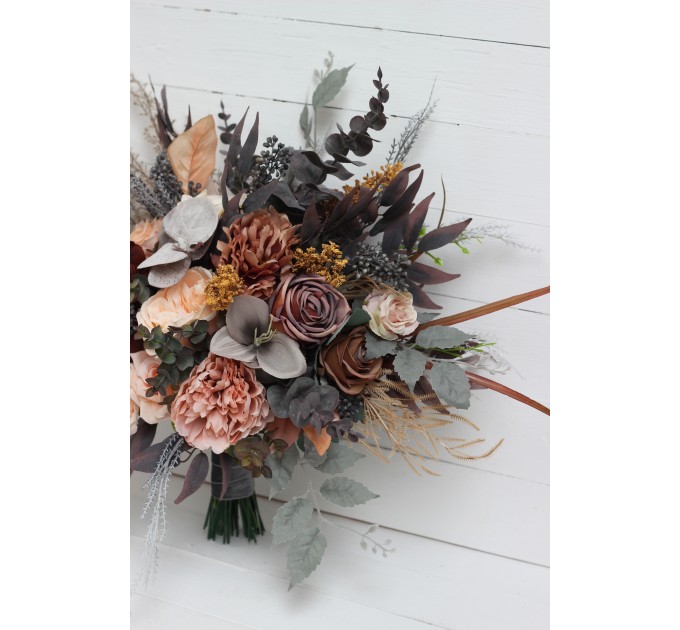 Wedding bouquets in gray peach brown colors. Bridal bouquet. Faux bouquet. Bridesmaid bouquet. 5106
