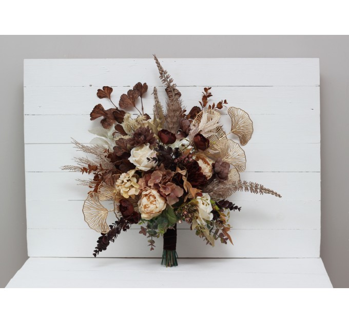 Wedding Bouquets in Terracotta, Brown, Gold & Cream | Faux Bridal & Bridesmaid Bouquets