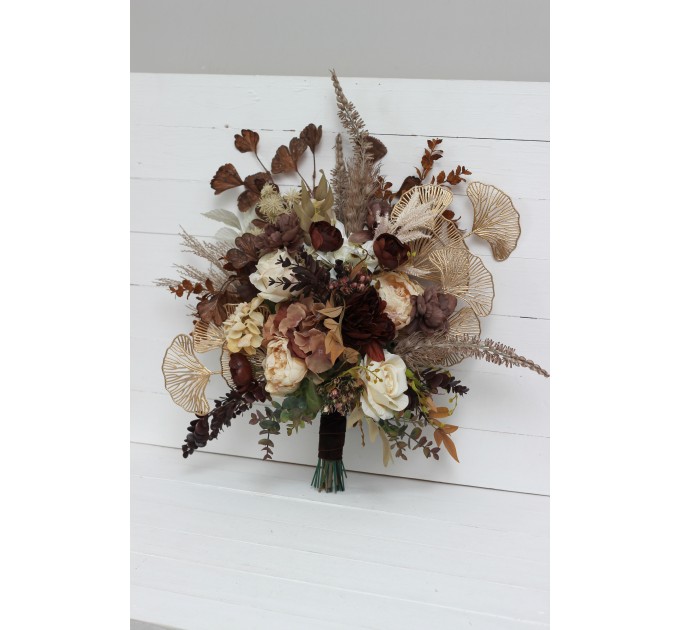 Wedding Bouquets in Terracotta, Brown, Gold & Cream | Faux Bridal & Bridesmaid Bouquets