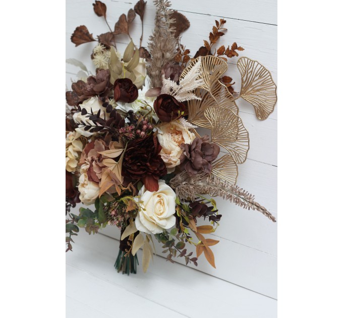 Wedding Bouquets in Terracotta, Brown, Gold & Cream | Faux Bridal & Bridesmaid Bouquets