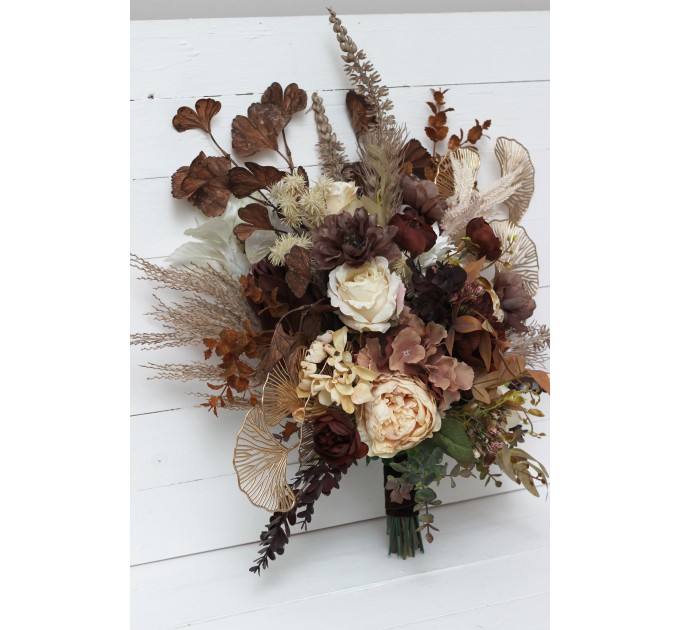 Wedding Bouquets in Terracotta, Brown, Gold & Cream | Faux Bridal & Bridesmaid Bouquets