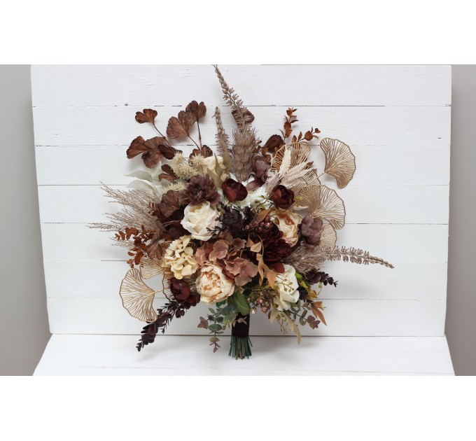 Wedding Bouquets in Terracotta, Brown, Gold & Cream | Faux Bridal & Bridesmaid Bouquets