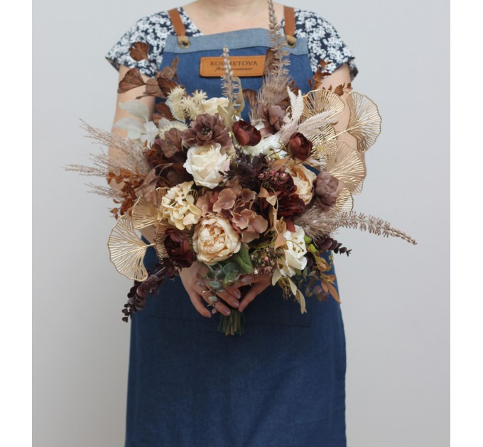 Wedding Bouquets in Terracotta, Brown, Gold & Cream | Faux Bridal & Bridesmaid Bouquets