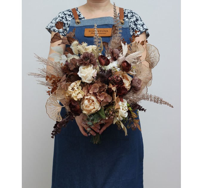 Wedding Bouquets in Terracotta, Brown, Gold & Cream | Faux Bridal & Bridesmaid Bouquets