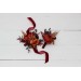  Wedding boutonnieres and wrist corsage  in burnt orange red burgundy  color scheme. Flower accessories. 5103-2