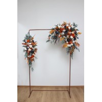  Flower arch arrangement in burnt orange ivory navy blue colors.  Arbor flowers. Floral archway. Faux flowers for wedding arch. 5111
