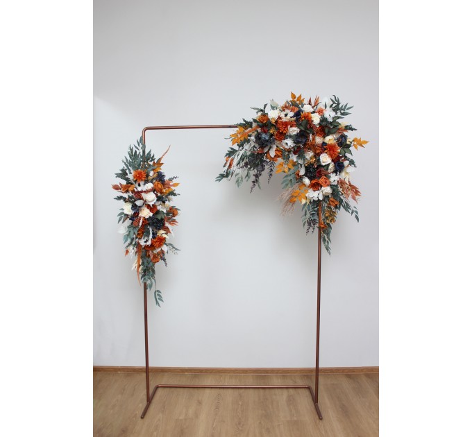  Flower arch arrangement in burnt orange ivory navy blue colors.  Arbor flowers. Floral archway. Faux flowers for wedding arch. 5111