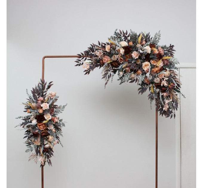  Flower arch arrangement in gray peach brown colors.  Arbor flowers. Floral archway. Faux flowers for wedding arch. 5106