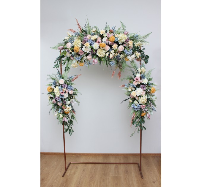  Wildflowers. Flower arch arrangement in pink yellow dusty blue colors.  Arbor flowers. Floral archway. Faux flowers for wedding arch. 5110