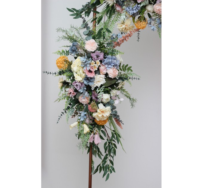  Wildflowers. Flower arch arrangement in pink yellow dusty blue colors.  Arbor flowers. Floral archway. Faux flowers for wedding arch. 5110