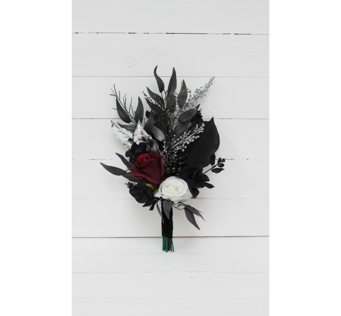 Wedding bouquets in  burgundy black silver colors. Bridal bouquet.  Faux bouquet. Bridesmaid bouquet. 5108