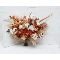 Wedding bouquets in burnt orange ivory colors. Bridal bouquet. Faux bouquet. Bridesmaid bouquet. 5107