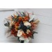 Wedding bouquets in burnt orange ivory navy blue colors. Bridal bouquet. Cascading bouquet. Faux bouquet. Bridesmaid bouquet. 5111