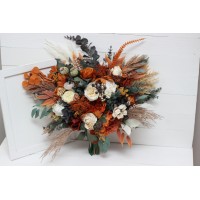 Wedding bouquets in burnt orange ivory navy blue colors. Bridal bouquet. Cascading bouquet. Faux bouquet. Bridesmaid bouquet. 5111