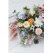 Wildflowers. Wedding bouquets in pink yellow dusty blue colors. Bridal bouquet. Faux bouquet. Bridesmaid bouquet. Summer wedding. 5110