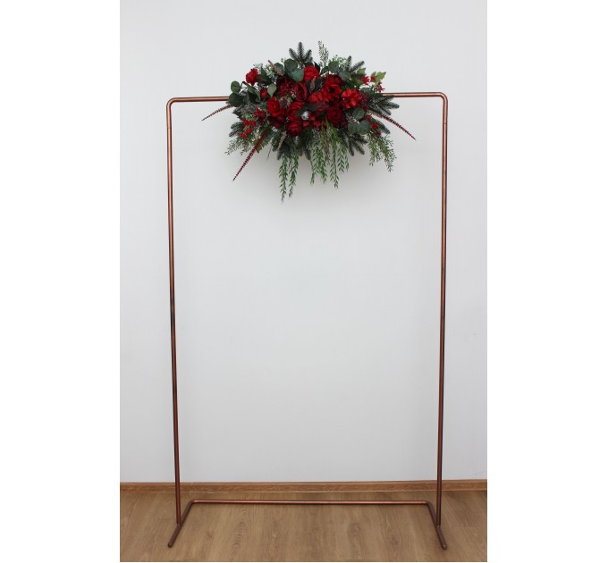  Flower arch arrangement in green and red colors.  Arbor flowers. Floral archway. Faux flowers for wedding arch. 5117